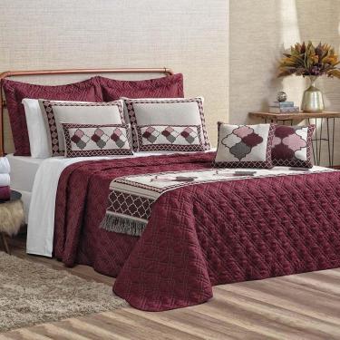 Imagem de Kit Cobre Leito Colcha Tierry Queen 5 Peças Hipercal 180 Fios - Vinho