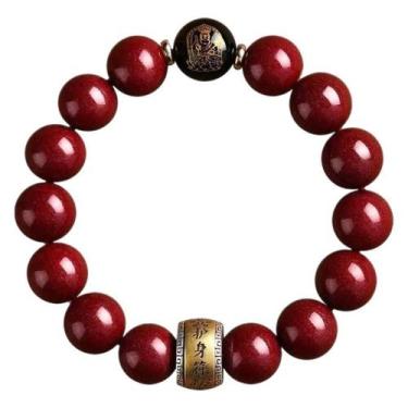 Imagem de Pulseira Zodiac Tiger Cinnabar com miçangas de areia em ouro roxo - yi