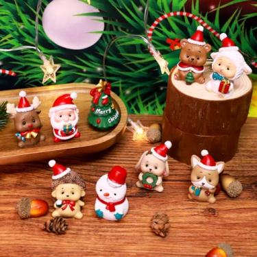 Imagem de Conjunto de 9 mini estatuetas de Natal, decorações em miniatura de Natal com Papai Noel, boneco de neve, rena, árvore de Natal, decoração de mesa de Natal para casa, escritório e presente