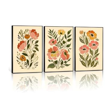 Imagem de 3 peças de arte de parede com flores boêmias, arte abstrata, botânica, floral, decoração de parede, decoração de parede, minimalista, planta, pôster, arte para sala de estar, quarto, escritório