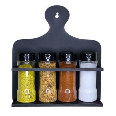 Imagem de Porta Temperos Condimentos de Parede Mini Tábua MDF c/ 4 Potes 130ml Buchas e Parafusos