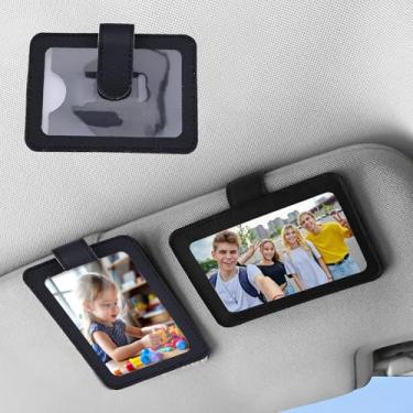 Imagem de Cranviech 2 porta-retratos para viseira de carro, 10 x 7,6 cm, suporte de couro com clipe removível e parte traseira magnética, decoração de interiores de carro e exibição de geladeira, acessórios e