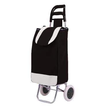 Imagem de Carrinho Para Compras Reforçado Feira Supermercado Dobrável Sacola Bolsa Impermeável Suporta 30kg Fácil Para Levar (Preto)