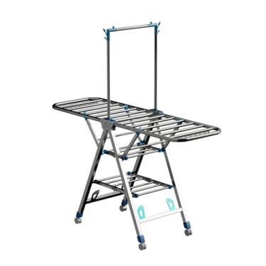 Imagem de Hhsdyl Estendal de Roupa Tipo Asa, Estendal Dobrável que Poupa Espaço com Suporte para Sapatos, Roda com Tira à Prova de Vento para Roupa, Toalhas, Lençóis, Interior/Exterior,B,160cm