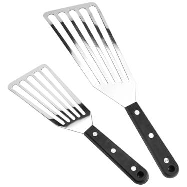 Imagem de Conjunto de espátulas de espátulas de peixe de aço inoxidável (2 peças), espátula com alças de plástico para fritar, grelhar, virar ovos, peixe e bifes