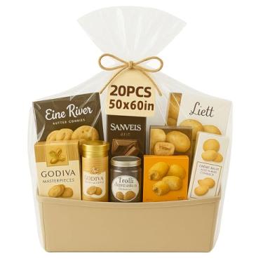 Imagem de WIKDAY Embalagem de celofane extragrande para cestas de presente, 20 peças, 127 x 152 cm, sacos de presente para violoncelo grandes e transparentes com gravatas, produtos de embalagem de plástico