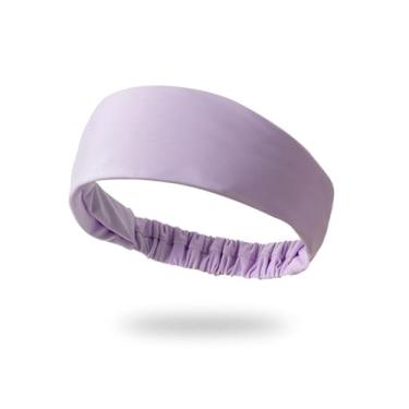 Imagem de Faixa de cabelo esportiva ampla para mulheres – faixa elástica que absorve a umidade para treino, ioga, corrida e fitness – antiderrapante, absorvente de suor, tecido elástico macio (roxo)