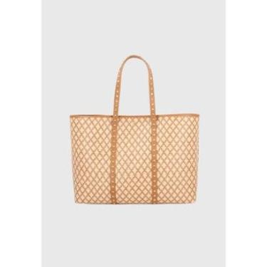 Imagem de Bolsa Grande em Couro e Palha Caramelo Luiza Barcelos-Feminino
