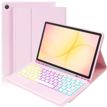 Imagem de MePadKey Capa com teclado Touchpad para Samsung Galaxy Tab A11 Plus/A9 Plus 2025/2023 de 11 polegadas, teclado de carregamento tipo C com luz de fundo de 7 cores com suporte para lápis, compatível com