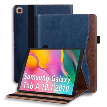 Imagem de TIPOYOROOS Capa para Galaxy Tab A de 10,1 polegadas 2019, capa inteligente com bolso e suporte para lápis, couro PU empresarial com slot para cartão para tablet Samsung Galaxy Tab A SM-T510, azul