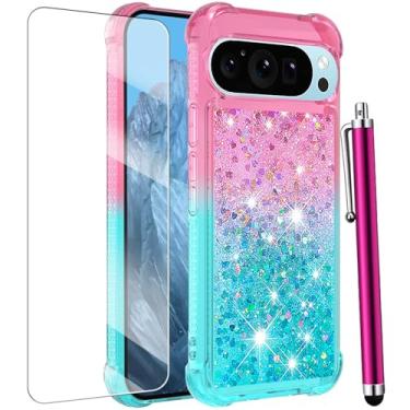 Imagem de Capa protetora para Google Pixel 10 Pro XL com protetor de tela, brilhante, líquido, flutuante, fofa, feminina, feminina, fina, de silicone macio, TPU (poliuretano termoplástico) macio à prova de