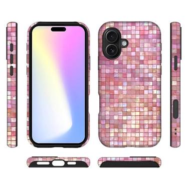 Imagem de ilikediy Capa híbrida para iPhone 17 com 2 camadas rígidas de silicone com padrão de proteção - Mosaico rosa