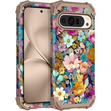 Imagem de LONTECT Capa para Google Pixel 10 Pro XL, floral, à prova de choque, resistente, resistente, 3 em 1, híbrida, resistente, de alto impacto, capa protetora para Google Pixel 10 Pro XL, cáqui