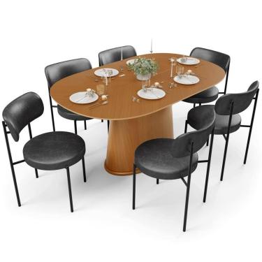 Imagem de Mesa Para Sala De Jantar Valência Com 06 Cadeiras Sala De Jantar Louise L02 Couríssimo Preto - Lyam Decor