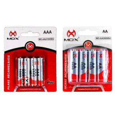 Imagem de Pilha Recarregável Cartela com 4 AA  Normal e 4 AAA (Palito) Mox Premi