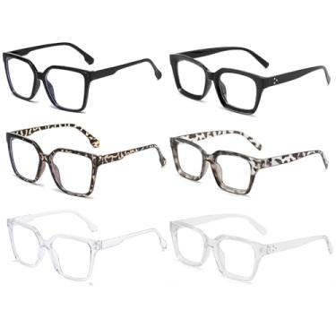 Imagem de ENSARJOE Óculos femininos com armação quadrada grossa sem prescrição, pacote com 1/3/6, 6 pudim de tofu preto e branco transparente