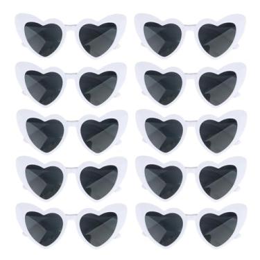 Imagem de Jaciya Pacote com 10 óculos de sol em formato de coração para despedida de solteira, casamento e sessões fotográficas, Branco