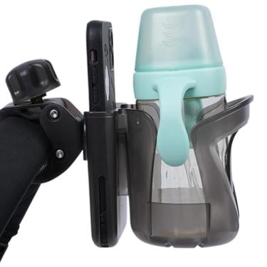 Imagem de Suporte de copo de carrinho de bebê, suporte de bebida, gaiola de garrafa de água, organizador de armazenamento 2 em 1 rotativo 360 antiderrapante para cadeira de rodas, andador, ciclismo, andador