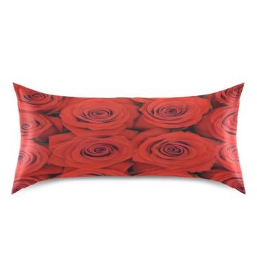 Imagem de ATTX Linda fronha de rosa vermelha com fecho de envelope para cabelo e pele, macia, respirável, suave, ambos os lados, capa de almofada de seda refrescante (King 50 cm × 101 cm, 1 peça) #440