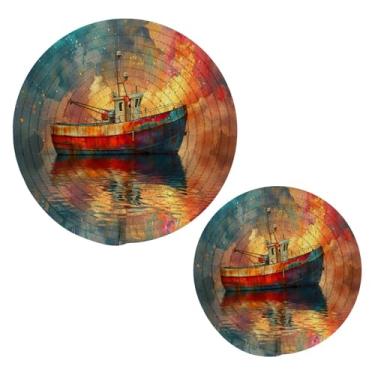 Imagem de Blueangle 2 peças de suporte de panela flutuante para barco de pesca colorido - conjunto de pegadores de panela de tecido redondo - almofadas quentes trançadas de algodão - porta-copos - tapetes de