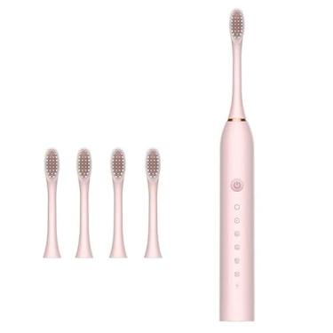 Imagem de Escova de Dentes Elétrica Ultrassônico | Recarregável IPX7 | Cabeça Substituível & À Prova D'água(Rosa)