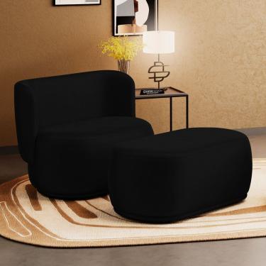 Imagem de Namoradeira Com Puff Orgânico Molly 02 Lugares Couríssimo Preto - Desk Design Cor Preto