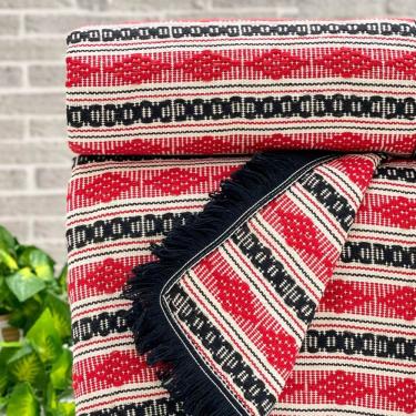 Imagem de Manta Diamante Super King 100% Algodão 260x250 Listra Vermelho Com Franja Preta