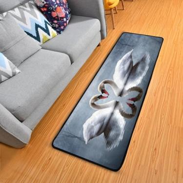 Imagem de WELLDAY Tapete de corredor de cisnes brancos, tapete de corredor de 5 x 15 cm, antiderrapante, lavável, tapete de cozinha para quarto, entrada, lavanderia, sala de estar