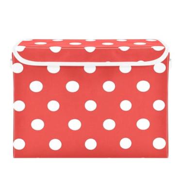 Imagem de CEBUGI Caixotes de armazenamento com tampas, caixa de armazenamento de tecido dobrável, caixas organizadoras de cubo de bolinhas brancas para prateleiras de armário de casa e quarto, 40 x 30 x 30 cm