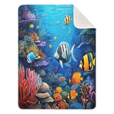 Imagem de Wassud Cobertor de bebê macio colorido de recife de peixe para meninos e meninas, 76 x 101 cm, para bebês e recém-nascidos, essencial e aconchegante, para berçário, viagem e carrinho de bebê