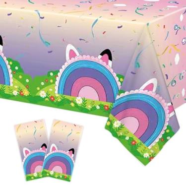 Imagem de Chilamics 2 peças de toalha de mesa descartável de casa de bonecas de desenho animado para casa de bonecas, artigos de festa de aniversário e decorações para crianças para chá de bebê, mesas