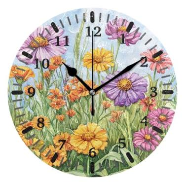 Imagem de CEBUGI 1 relógio colorido de flores silvestres, 1 relógio de parede operado por bateria, relógios de parede silenciosos sem tique-taque para cozinha, banheiro, quarto, escritório, decoração 25,4 cm