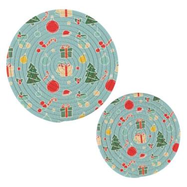 Imagem de Wassud Conjunto de trivet decorações de Natal para pratos quentes, suportes redondos de panela, almofadas quentes de algodão, porta-copos resistentes ao calor para decoração de cozinha, bancada, 2