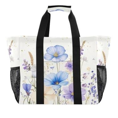 Imagem de Wassud Sacolas de compras reutilizáveis com flores delicadas, bolsa grande, à prova d'água, organizador de lona para praia, piquenique, lavanderia, viagem