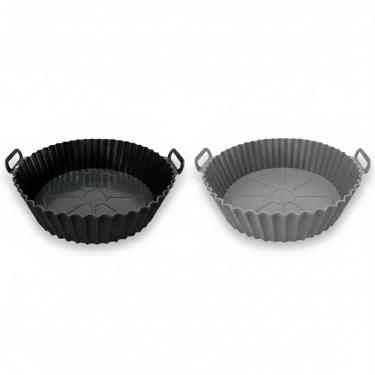 Imagem de Kit 2 Forma de Silicone Antiaderente Cesto para Air Fryer com Alça Preto e Vermelho