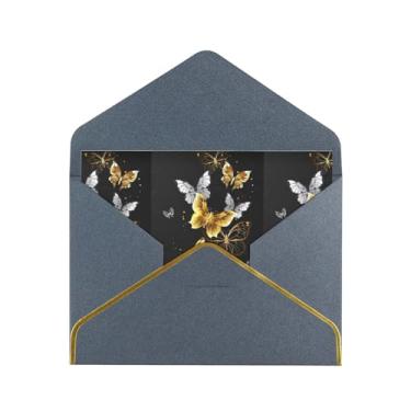 Imagem de SKKNT Cartões de felicitações com estampa preta de borboletas brancas douradas para todas as ocasiões, convites de festa de aniversário de casamento, 12,7 x 15,2 cm