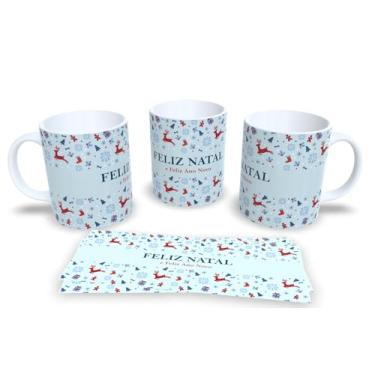 Imagem de Caneca de Cerâmica Natalina, Tema Papai Noel na Chaminé, Azul com Flocos de Neve, 325ml (17)