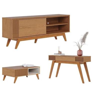 Imagem de Rack Bancada Otawa com Aparador Riviera Freijó e Mesa de Centro Jeri F