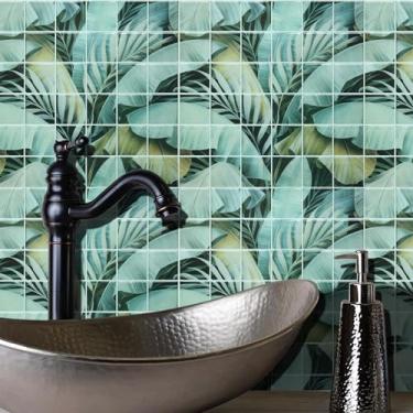 Imagem de YOFUN Adesivo verde – Adesivo 3D mais espesso para cozinha, banheiro, azulejo de parede adequado para locatários (30,5 x 30,5 cm, 10 folhas)