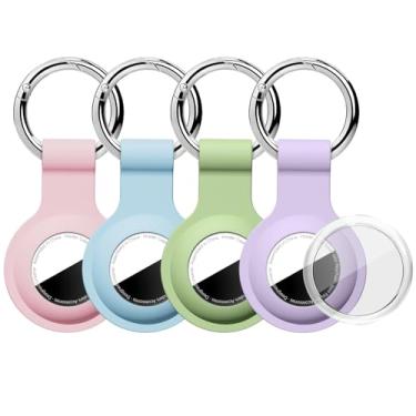 Imagem de Linsaner Suporte atualizado para AirTag com capa transparente cobertura total chaveiro para AirTag, silicone para AirTags, pacote com 4 para Apple Holder GPS Tracker Item Tag Finders, rosa/cinza azul