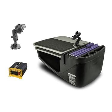 Imagem de AutoExec Mesa de carro GripMaster para sua estação de trabalho de veículo e escritório móvel, cinza, com inversor de potência de 400 watts, suporte para telefone e sucção para telefone