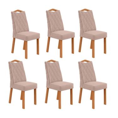 Imagem de Conjunto com 6 Cadeiras Vênus Veludo Creme e Amêndoa