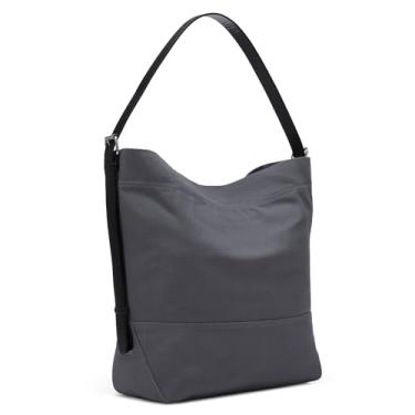 Imagem de Bolsa de ombro casual grande com cinto para mulheres e homens Canvns Hobo Bucket Bolsa de mão cinto grande bolsa transversal em azul marinho enegrecido, Cinza preto, Large, Bolsa Hobo Tote