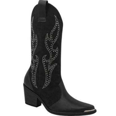 Imagem de Bota Piccadilly Brilho Feminina Microfibra Preto 761008 1-Feminino