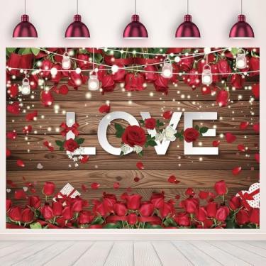Imagem de MHLSWY 2,8 x 1,5 m, romântico, cenário de dia dos namorados, marrom, madeira, vermelho, faixa de luzes para presentes, fundo de fotografia, noivado, festa de casamento, adereços de decoração de