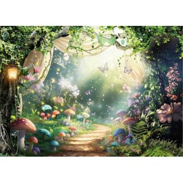 Imagem de DePhoto Pano de fundo de conto de fadas encantado de 1,8 x 1,8 m, verde, borboleta, flor, jardim, princesa, fotografia de fundo mágico para chá de bebê, festa de aniversário, estúdio fotográfico