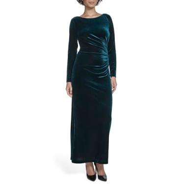 Imagem de Calvin Klein Vestido longo feminino de veludo com gola redonda e manga comprida, Malaquita, 42