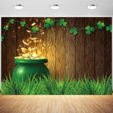 Imagem de 3 x 2,4 m, pano de fundo para o dia de São Patrício, grama, trevo, madeira rústica, fotografia, banner, festa, festa, celebração, suprimentos, adereços para cabine de fotos