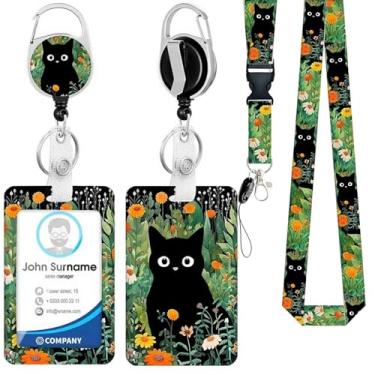 Imagem de YACUME Suporte de crachá de identificação com cordão e clipe retrátil para carretel de crachá, cordão com etiqueta de nome de cartão, protetor de identidade vertical, clipes para enfermeira