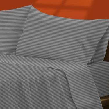 Imagem de TEXAS LINEN CO. Lençóis 100% algodão egípcio California King Size - Conjunto de lençóis 1500 fios damasco algodão egípcio, lençol de cama luxuoso de 4 peças (listras cinza escuro), resfriamento